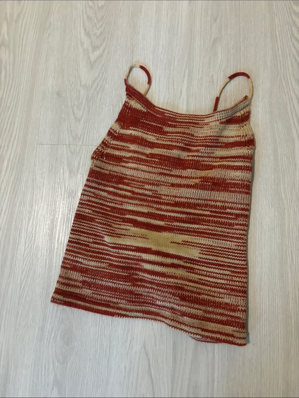 Sleeveless Striped Knit Cami Tank Top - Rust and Cream